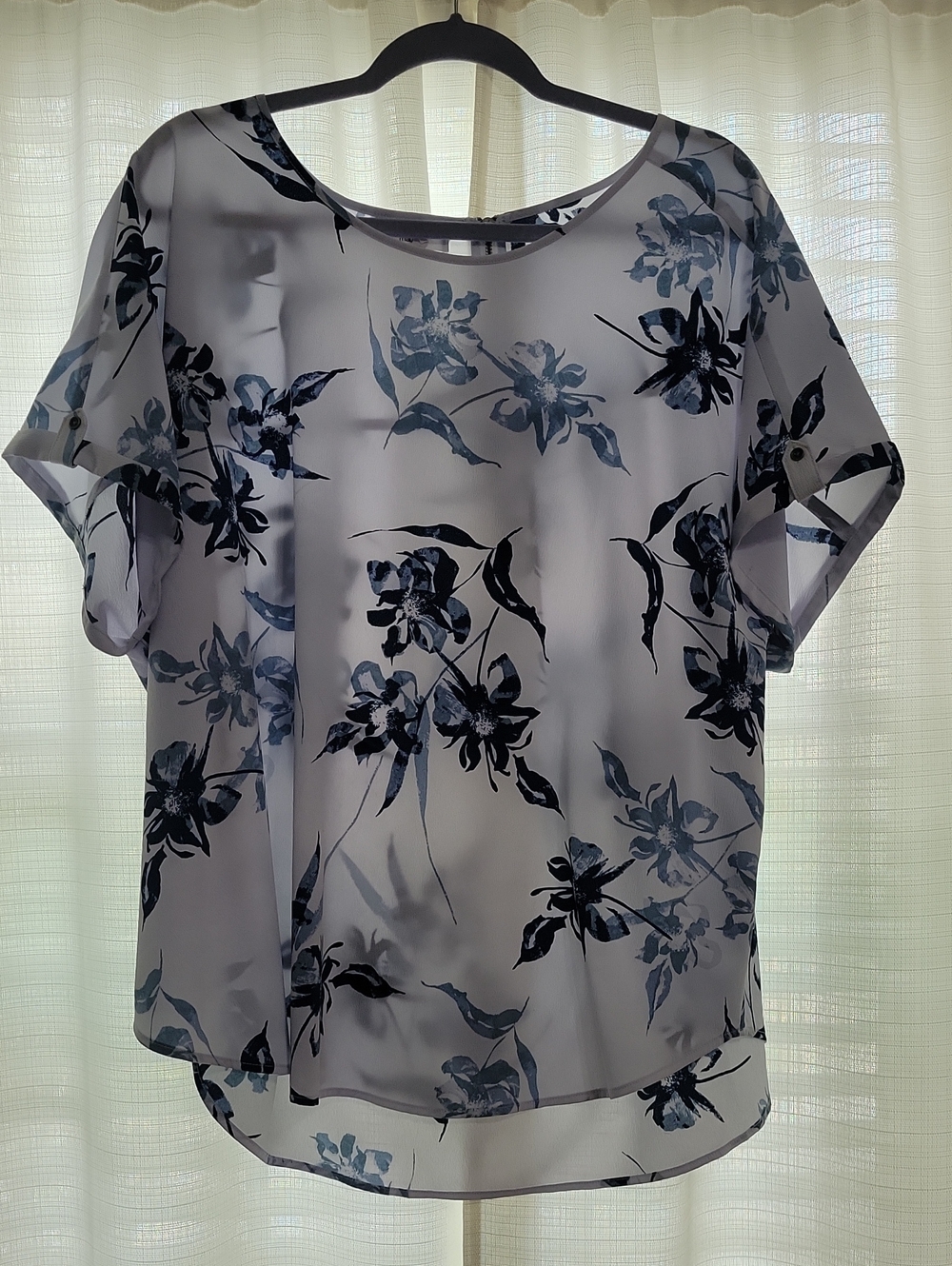 Maurices Sheer Floral Short-Sleeve Delton Blouse - Blue Floral, Size 2x